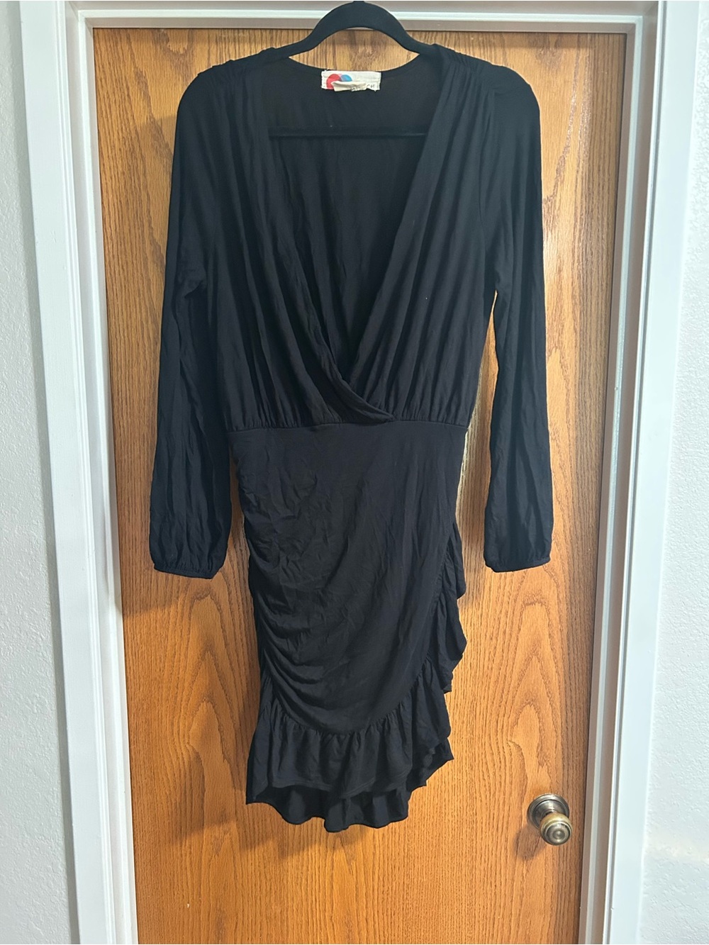 Free People Beach Black Long-Sleeve Ruffle Mini